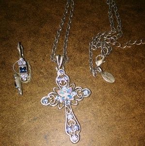 Lia Sophia Cross Necklace and Earring Set